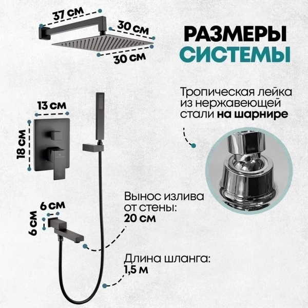 Изображение товара Душевая система со смесителем Grocenberg  GB5089BL-1