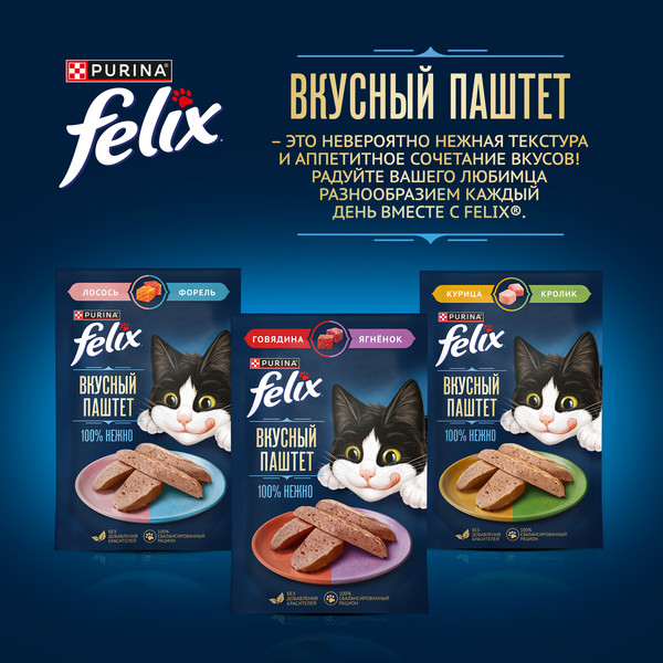 Изображение товара Влажный корм для кошек Felix Вкусный паштет Курица и кролик (75г)