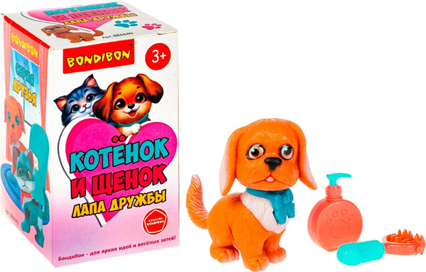 Изображение товара Игрушка детская Bondibon Котёнок и щенок, лапа дружбы ВВ6639