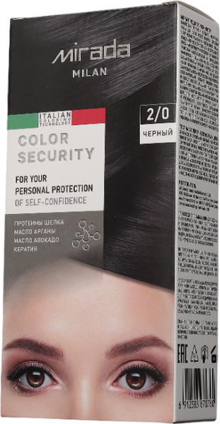 Изображение товара Крем-краска для волос Mirada Color security тон 2/0 Черный