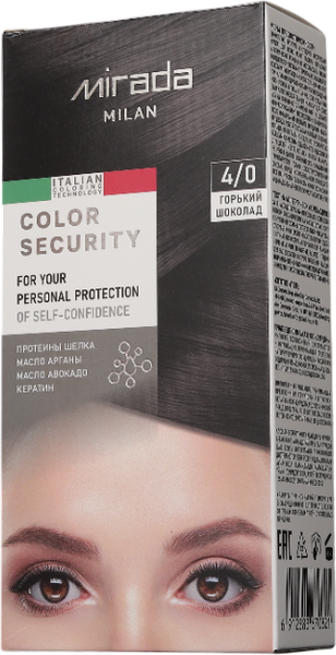 Изображение товара Крем-краска для волос Mirada Color security тон 4/0 Горький шоколад
