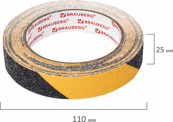 Изображение товара Скотч противоскользящий Brauberg 25ммx5м / 606773 (черный/желтый)