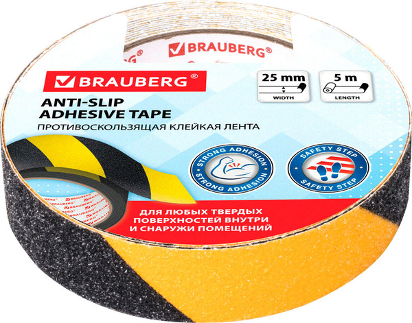 Изображение товара Скотч противоскользящий Brauberg 25ммx5м / 606773 (черный/желтый)