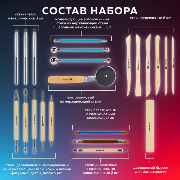 Изображение товара Набор инструментов для лепки Brauberg Art / 271174 (22шт)