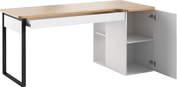 Изображение товара Письменный стол Involux Sale 5099 правый (белый премиум/дуб натюрель/металл черный)