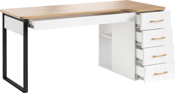 Изображение товара Письменный стол Involux Sale 5103 правый (белый премиум/дуб натюрель/металл черный)
