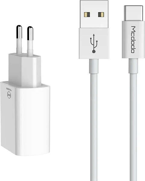 Изображение товара Зарядное устройство сетевое McDodo CH-6721 2 USB-A Charger(EU) + Type-C Cable (1м, белый)