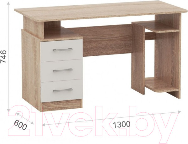 Изображение товара Компьютерный стол Империал Гарвард 3ящ 130 (дуб сонома/белый)