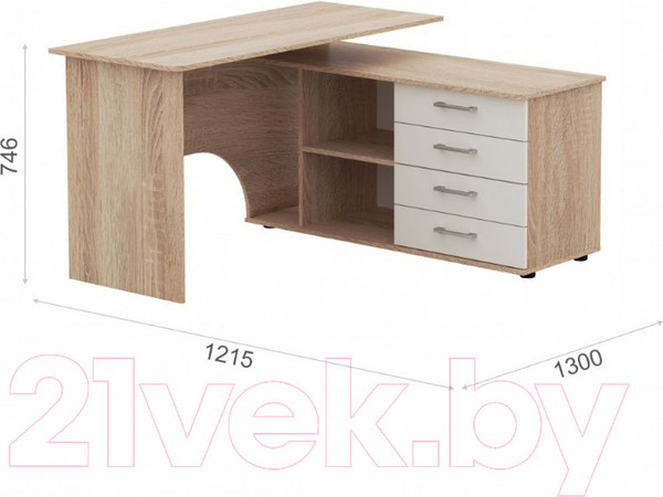 Изображение товара Письменный стол Империал Гарвард ПР 130x120 (дуб сонома/белый)