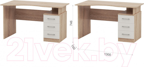 Изображение товара Письменный стол Империал Гарвард 3ящ ЛВ 130 (дуб сонома/белый)