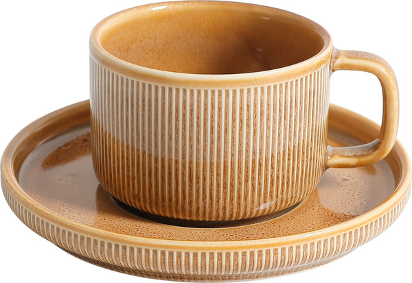 Изображение товара Чашка с блюдцем AksHome Stria 200мл (фарфор/пшеничный)