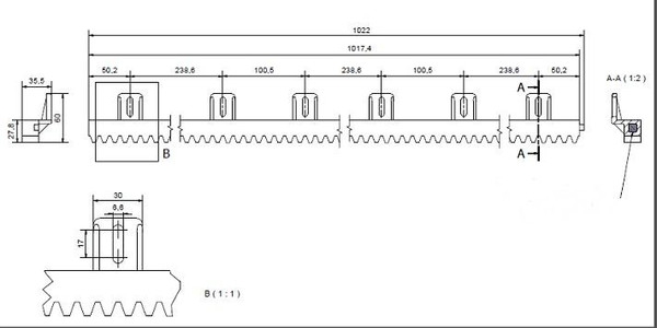 Изображение товара Рейка для ворот Alutech Усиленная с металлической вставкой S6 до 800кг (1м.п)