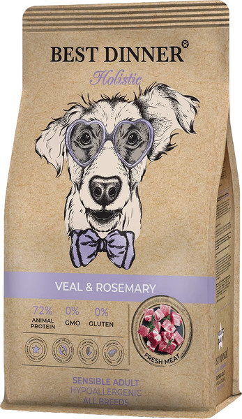 Изображение товара Сухой корм для собак Best Dinner Holistic Adult Sensible Hypoallergenic All Breeds Veal&rosemary (3кг)