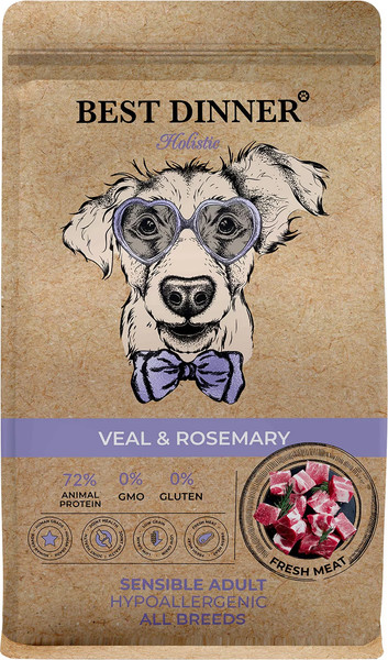 Изображение товара Сухой корм для собак Best Dinner Holistic Adult Sensible Hypoallergenic All Breeds Veal&rosemary (3кг)