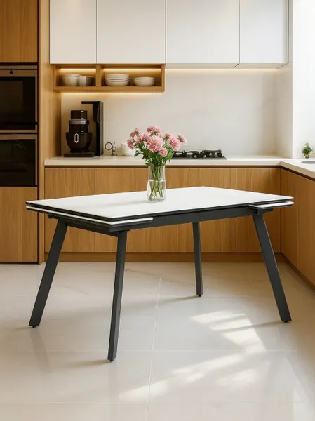Изображение товара Обеденный стол Notta Норман 120-180х80 (snow alpin white/black)