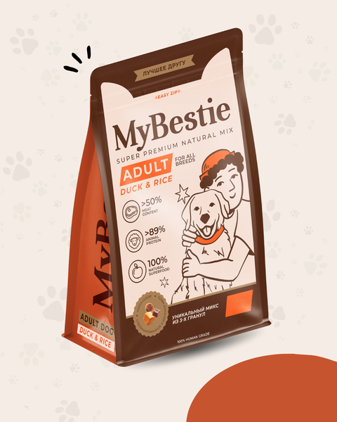 Изображение товара Сухой корм для собак MyBestie Adult с уткой / 26100408/DOG (800г)