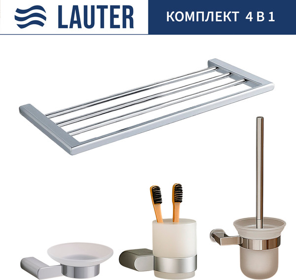 Изображение товара Набор аксессуаров для ванной и туалета Lauter 21SH1061 + 21SH1051 + 21SH1151 + 21SH1111 (Chrome, 4 предмета)