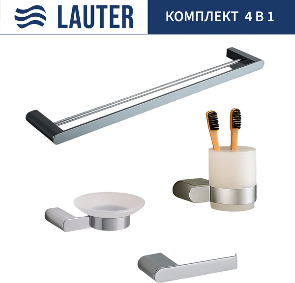 Изображение товара Набор аксессуаров для ванной и туалета Lauter 21SH1061 + 21SH1051 + 21SH1101 + 21SH7021 (Chrome, 4 предмета)