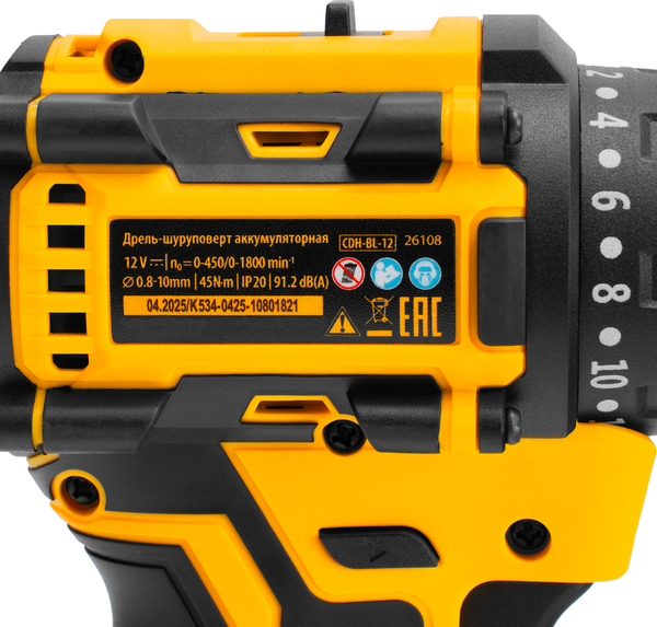 Изображение товара Аккумуляторная дрель-шуруповерт Denzel CDH-BL-12 / 26108