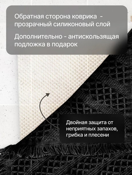 Изображение товара Коврик для ванной Home One Waffle 60x90 / 435522 (черный)