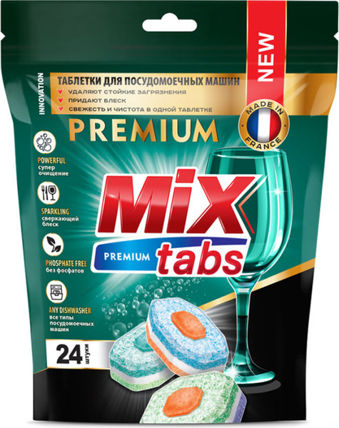 Изображение товара Таблетки для посудомоечных машин Mix Tabs Premium (24шт)