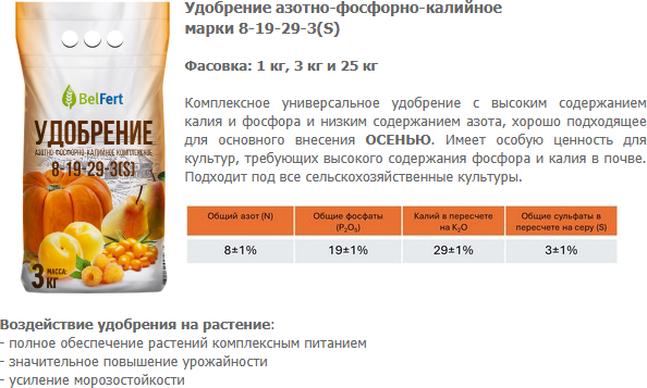 Изображение товара Удобрение BelFert Азотно-Фосфорно-Калийное 8-19-29-3(S) (1кг)