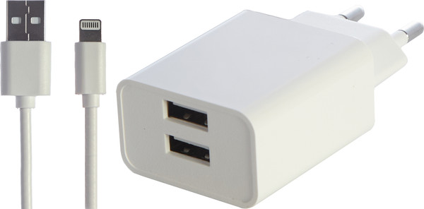 Изображение товара Зарядное устройство сетевое Bingo B2-U2, 2.1A с кабелем Lightning (белый)