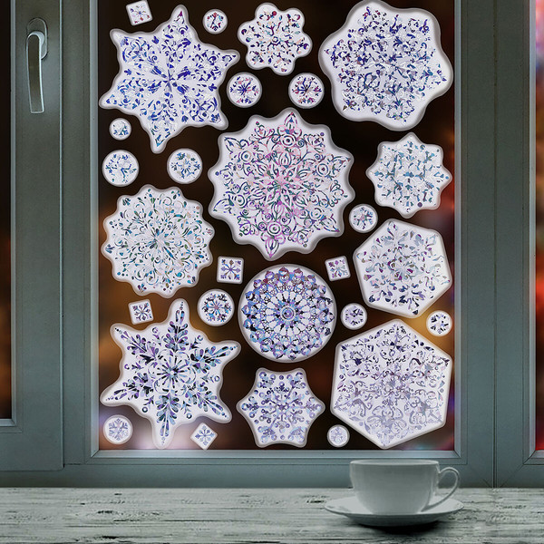 Изображение товара Набор наклеек на окно Золотая сказка Морозные снежинки / 592574 (серебряный)