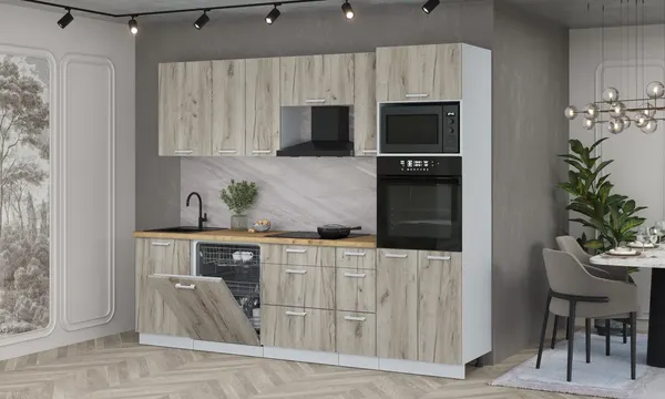 Изображение товара Кухонный гарнитур Interline Мила Лайт 2.6-ПМ1 (дуб серый/дуб серый/дуб бунратти)