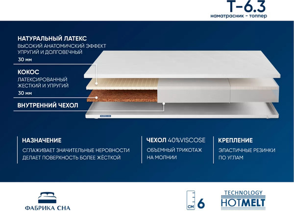 Изображение товара Наматрасник ортопедический Фабрика сна Топпер Т-6.3 200x200