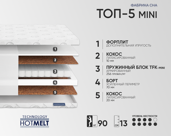 Изображение товара Матрас Фабрика сна Топ-5 Mini 90x190