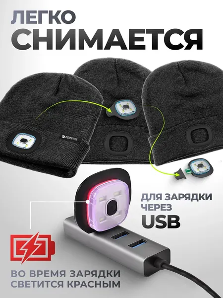 Изображение товара Шапка Forsage Со сьемным фонариком F-444 / 60657 (серый)