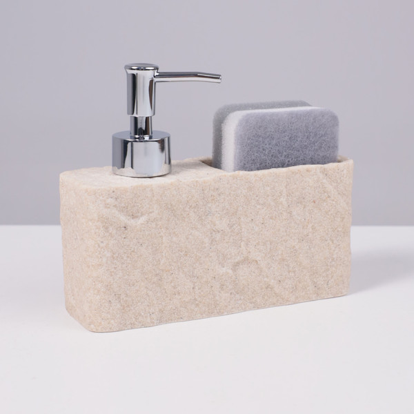 Изображение товара Дозатор для жидкого мыла AksHome Nexus с подставкой для губки (бежевый)