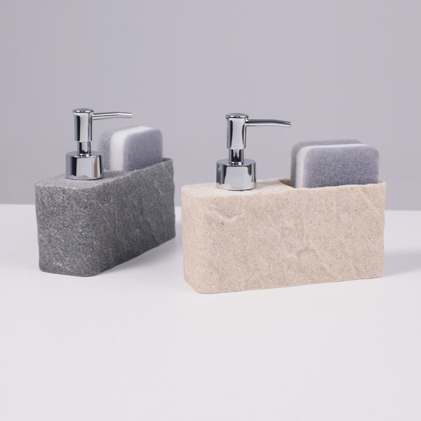 Изображение товара Дозатор для жидкого мыла AksHome Nexus с подставкой для губки (бежевый)