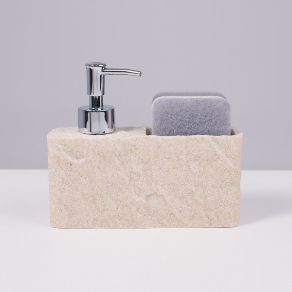 Изображение товара Дозатор для жидкого мыла AksHome Nexus с подставкой для губки (бежевый)