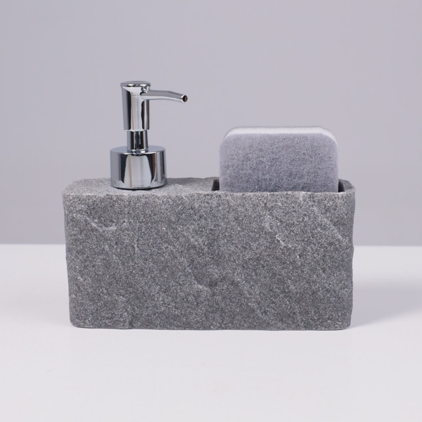 Изображение товара Дозатор для жидкого мыла AksHome Nexus с подставкой для губки (серый)