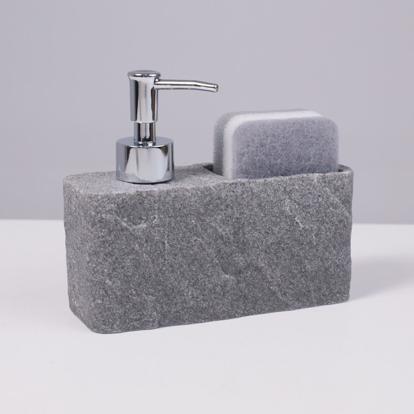 Изображение товара Дозатор для жидкого мыла AksHome Nexus с подставкой для губки (серый)