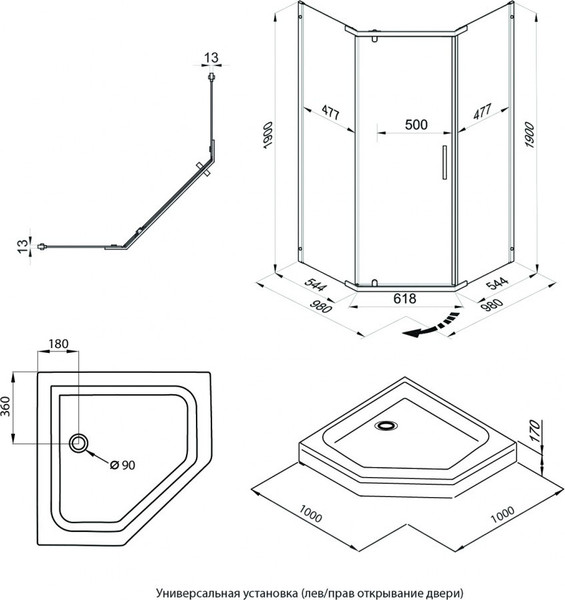 Изображение товара Душевой уголок Triton Дека Графит 100х100 (с поддоном)