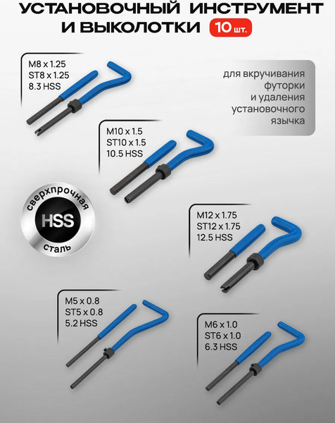 Изображение товара Набор футорок для восстановления резьбы Yataforce YF-9131U1 (62679)