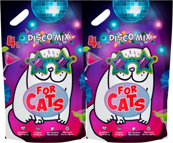 Изображение товара Наполнитель для туалета For Cats Disco Mix Силикагелевый с ароматом голубого лотоса / TUZ920 (2x4л АКЦИЯ)
