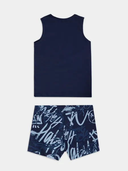 Изображение товара Комплект бельевой детский Mark Formelle 443002 (р.128-64-57, темно-синий/граффити на темно-синем)