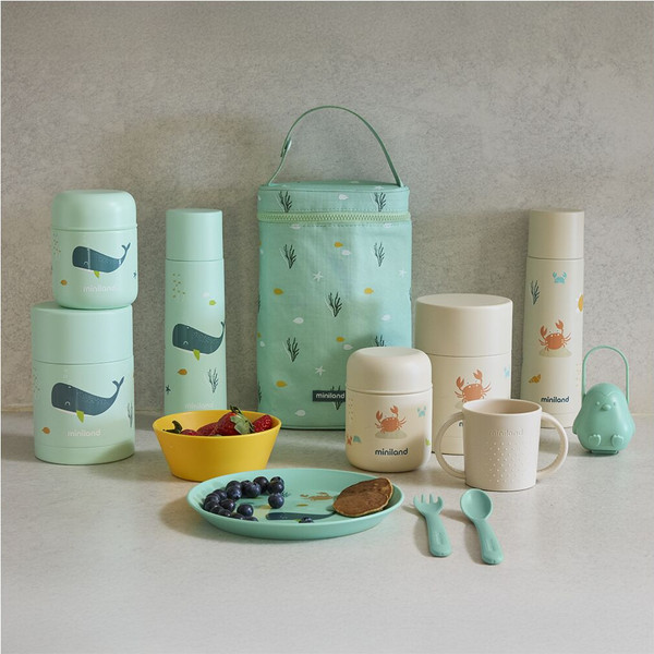 Изображение товара Термос для еды Miniland Thermy Ocean Mini Whaley / 89617 (280мл, бирюзовый/киты)