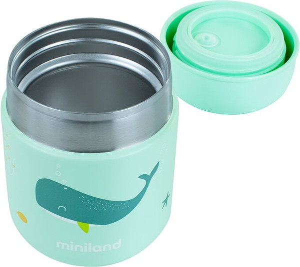 Изображение товара Термос для еды Miniland Thermy Ocean Mini Whaley / 89617 (280мл, бирюзовый/киты)