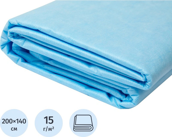 Изображение товара Простынь одноразовая White Line спанбонд 140x200 15г/м (10шт, голубой)