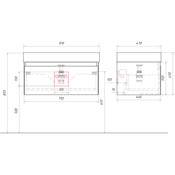Изображение товара Тумба с умывальником Aqwella Geometria GE01081GRM+4610119205126