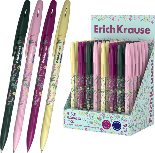 Изображение товара Ручка шариковая Erich Krause R-301 Stick Floral Soul / 63078 (синий)