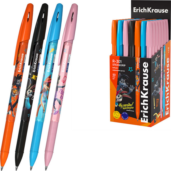 Изображение товара Ручка шариковая Erich Krause R-301 Stick Ну, Погоди! Каникулы / 62638 (синий)