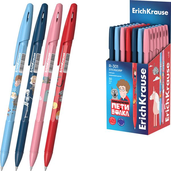 Изображение товара Ручка шариковая Erich Krause R-301 Stick&Grip Приключения Пети и Волка / 61002 (синий)