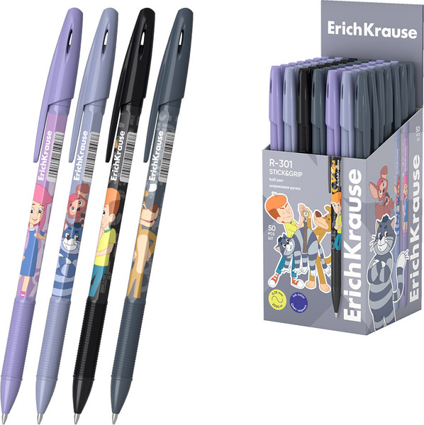 Изображение товара Ручка шариковая Erich Krause R-301 Stick&Grip Простоквашино / 61003 (синий)