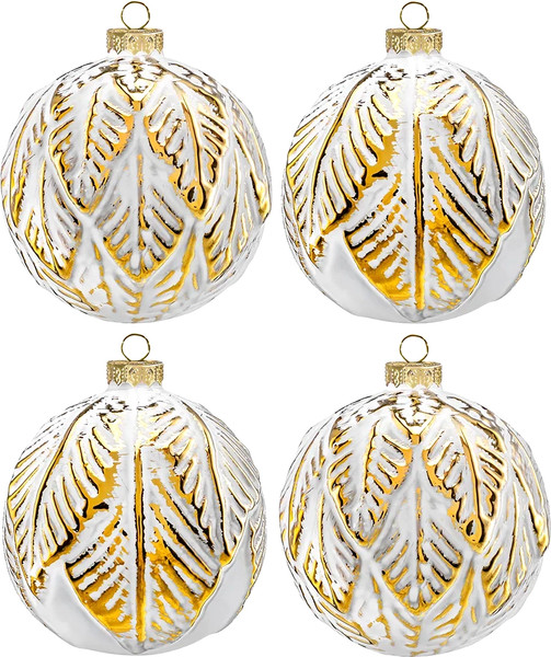 Изображение товара Набор шаров новогодних Elan Gallery 980072 (белый/золотые листики)